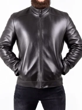 Black Leather Motorcycle Jacket For Men