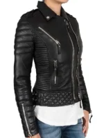 Black Quilted Biker Jacket for women