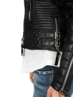 Black Quilted Leather Biker Jacket with premium stitching