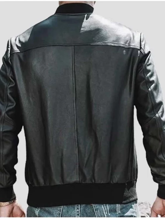 Mens Plain Black Bomber Leather Jacket