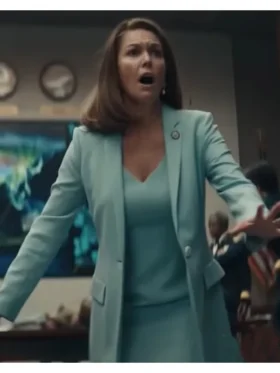 Diane Lane Senator Jennifer Cyan Wool Blend Lapel Coat Y The Last Man