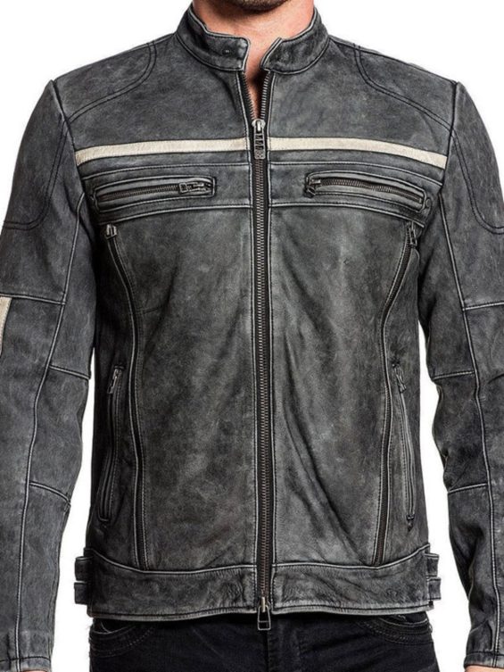 Men's Distressed cafe racer leather biker jacket