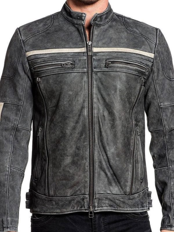 Men's Distressed cafe racer leather biker jacket