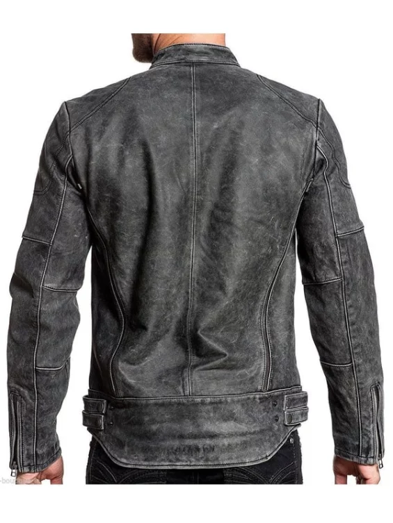 Men’s Distressed Cafe Racer Leather Biker Jacket