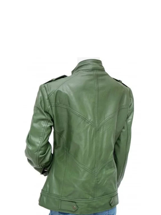 Women’s Fashion Green Biker Leather Jacket