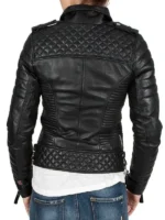 Black Leather Biker Jacket with modern streetwear design