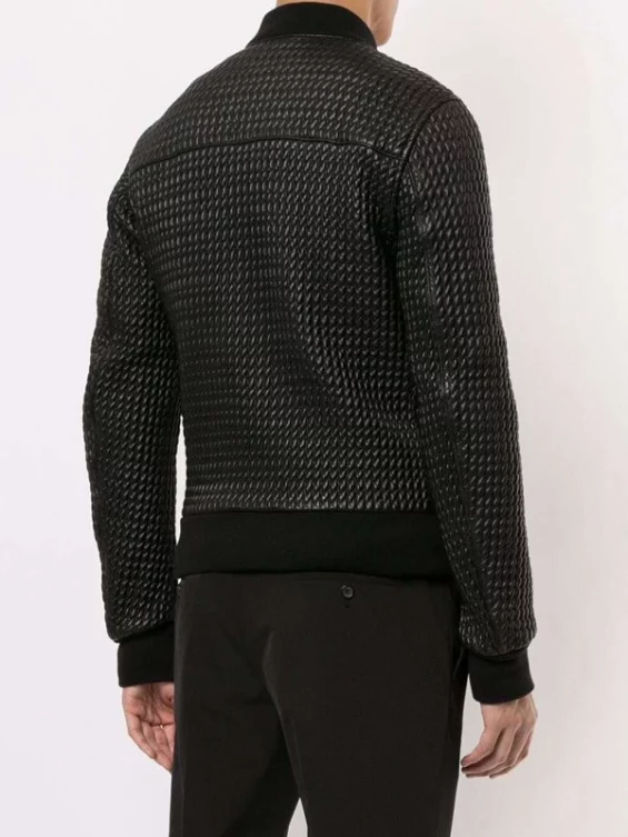Textured Bomber Leather Jacket Mens