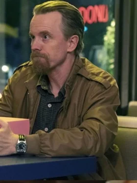 Leslie Peterson Good Girls Bomber Jacket with ribbed cuffs and collar.