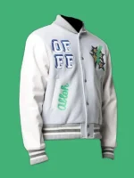 Detailed view of a custom-recreation outerwear piece with two side waist pockets and intricate embroidery.