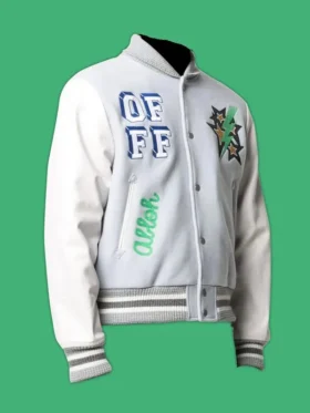 Detailed view of a custom-recreation outerwear piece with two side waist pockets and intricate embroidery.