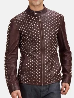 Men’s Biker Style Studded Brown Leather Jacket