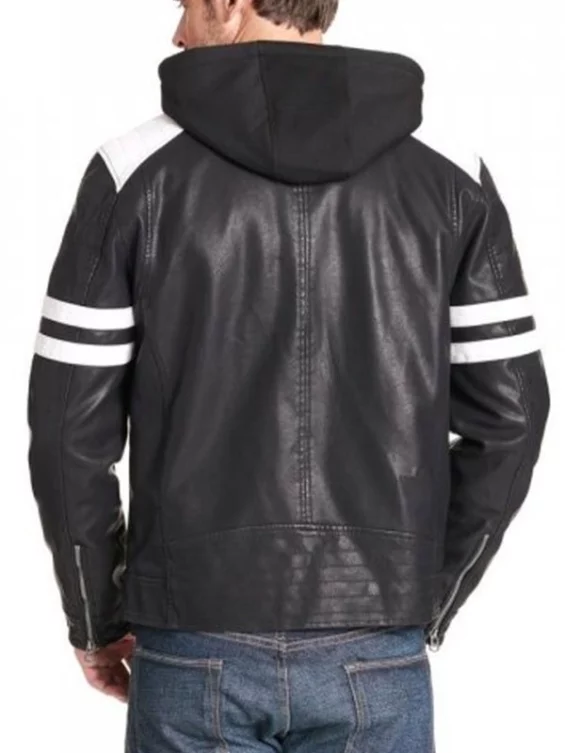Mens Black Leather Motorcycle Jacket Hoodie
