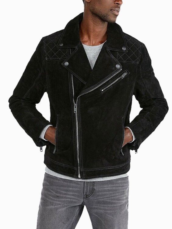 Men’s Express Genuine Suede Quilted Biker Leather Jacket