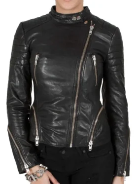Men’s Black Leather Jacket With Brown Stripes