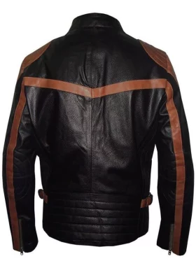 Men’s Brown Stripes Leather Moto Biker Jacket