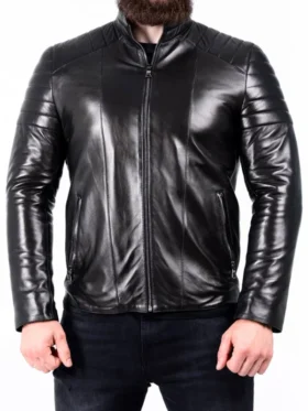 Men’s Black Padded Leather Biker Jacket
