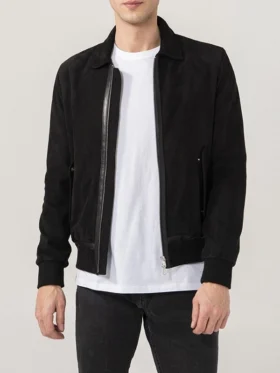 Mens-Black-Suede-Bomber-Jacket