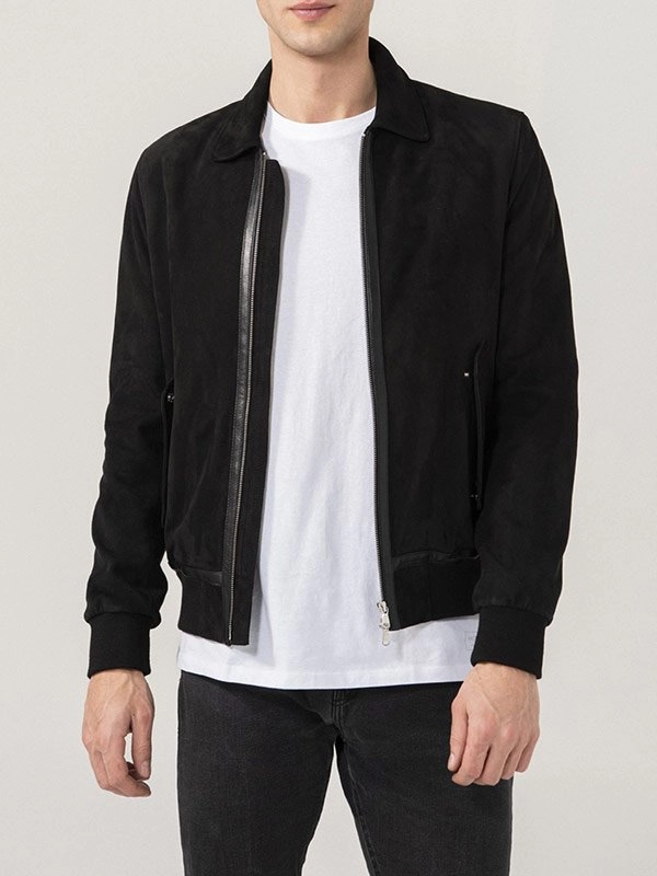 Mens-Black-Suede-Bomber-Jacket