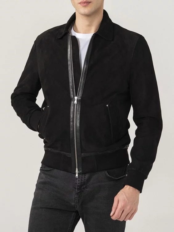 Men’s Black Suede Bomber Jacket