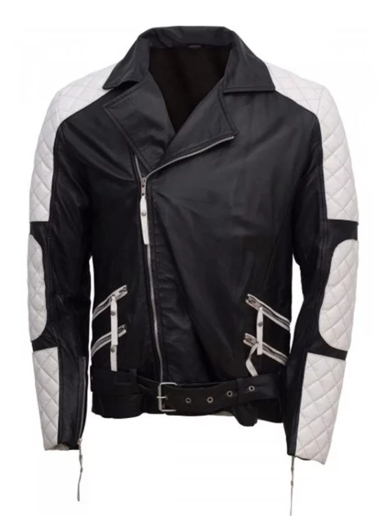 Men’s Black & White Biker Leather Jacket