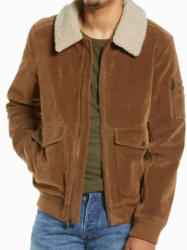 Mens Bomber Suede Leather Jacket