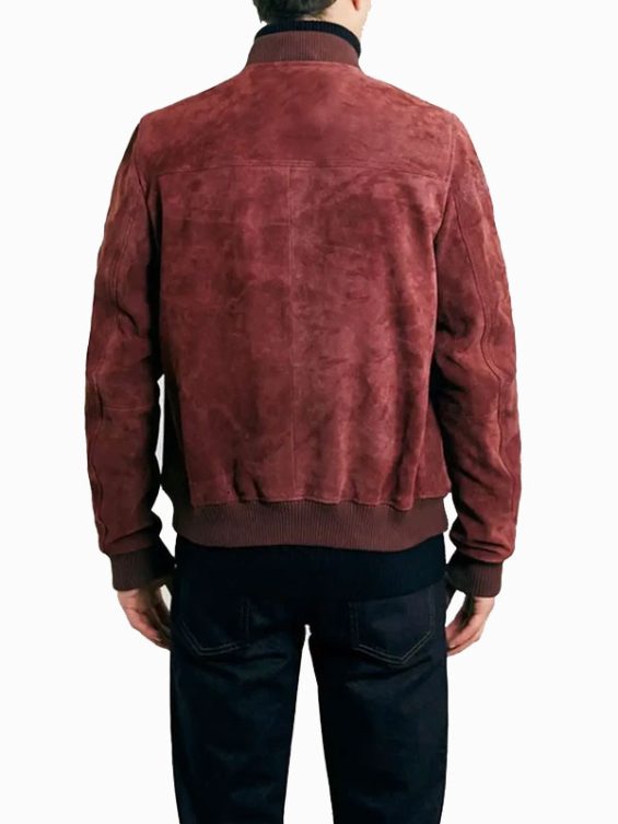 Men’s Burgundy Suede Bomber Jacket