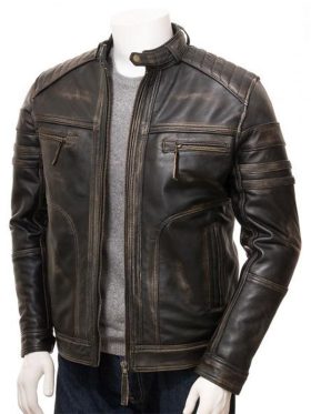 Men’s Distressed Brown Leather Biker Jacket