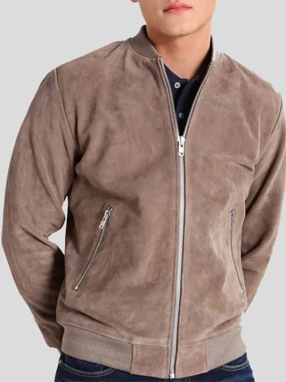 Men’s Grey Suede Bomber Jacket