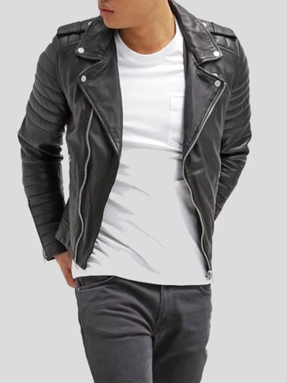 Men’s Black Leather Quilted Biker Jacket