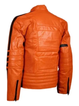 Men’s Orange Biker Style Leather Jacket