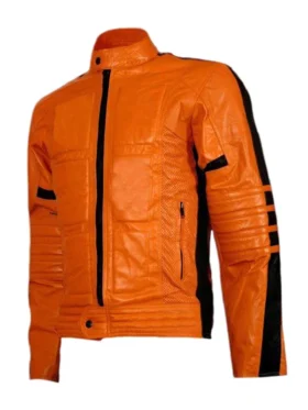 Men’s Orange Biker Style Leather Jacket