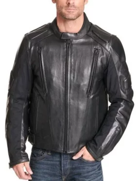 Men’s Padded Black Biker Leather Jacket