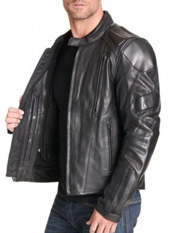 Men’s Padded Black Biker Leather Jacket