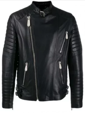 Men’s Padded Sleeves Biker Leather Jacket