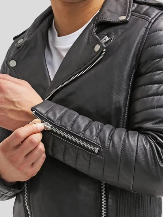 Men’s Black Leather Quilted Biker Jacket