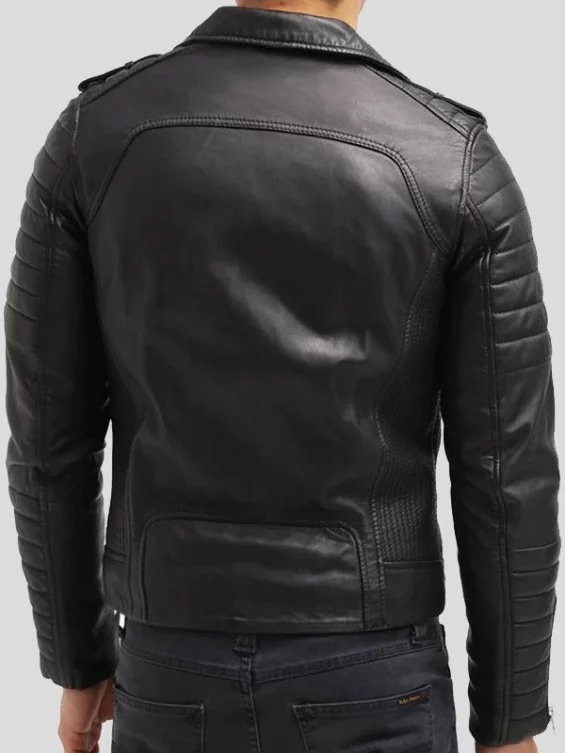 Men’s Black Leather Quilted Biker Jacket