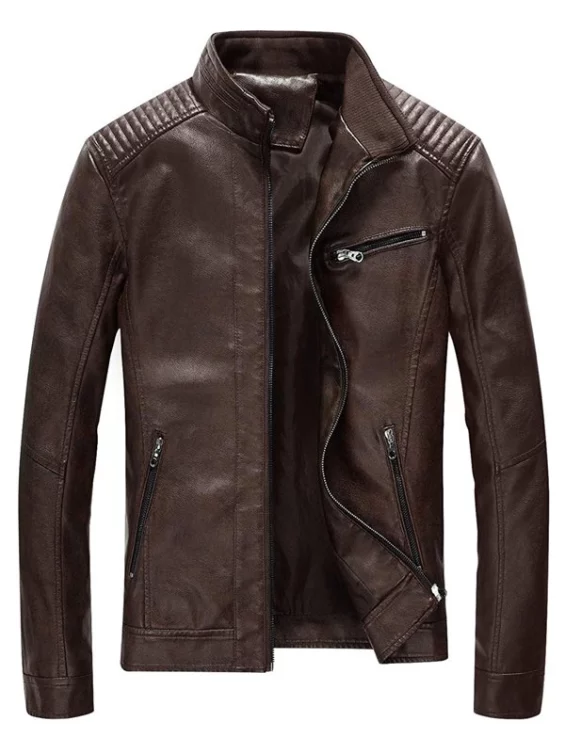 Men’s Slim Brown Biker Leather Jacket