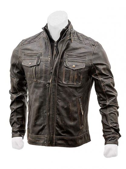 Men’s Slim Fit Vintage Leather Biker Jacket