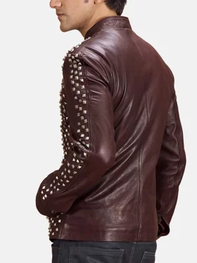 Men’s Biker Style Studded Brown Leather Jacket