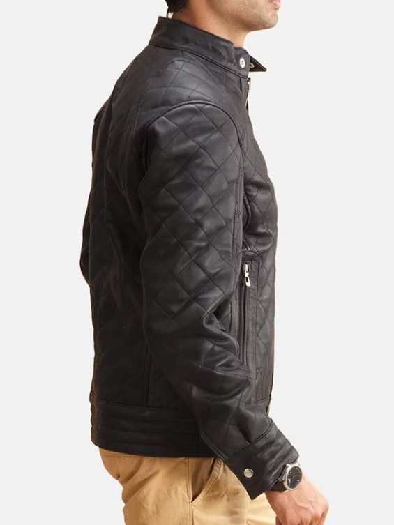 Black Leather Mens Quilted Jacket
