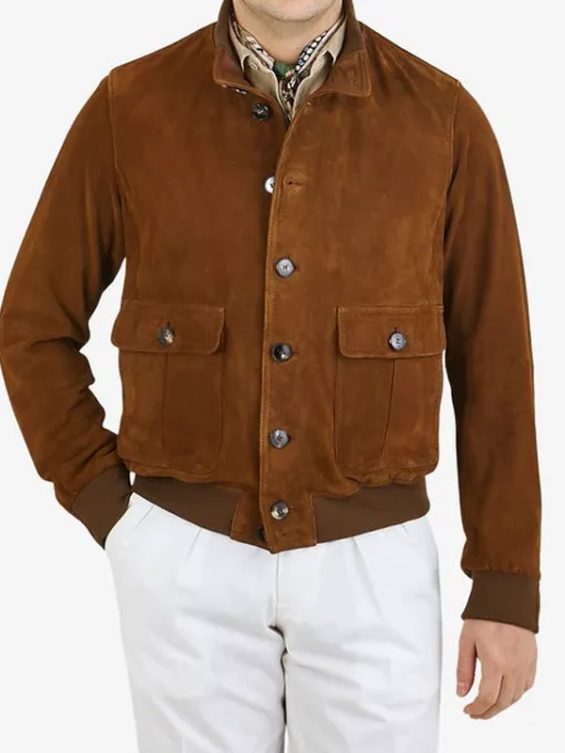 Men’s Suede Leather Bomber Jacket
