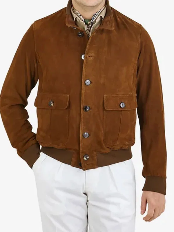 Mens Suede Leather Bomber Jacket