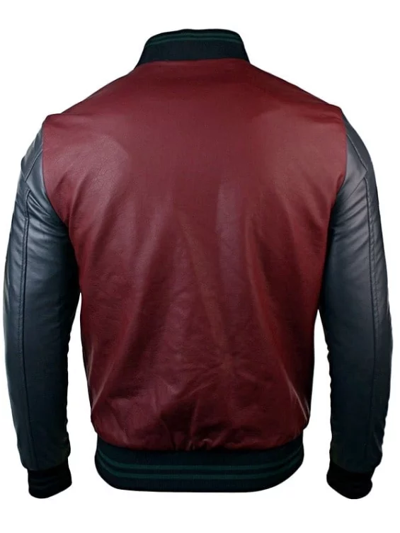 Mens Synthetic Leather Baseball Jacket Maroon