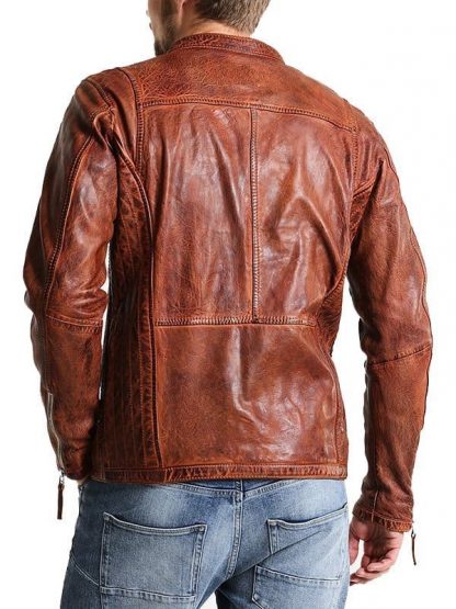 Men’s Vintage Leather Distressed Biker Jacket