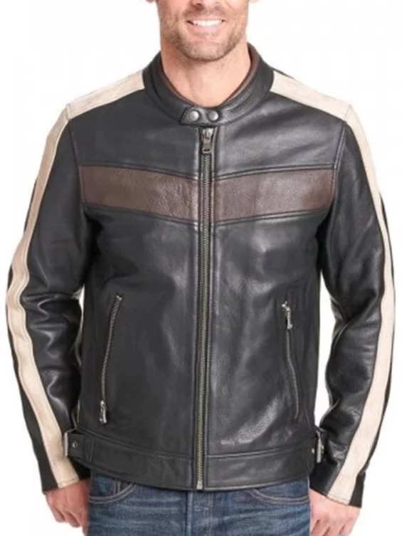 Men’s Vintage Buckled Waist Biker Leather Jacket