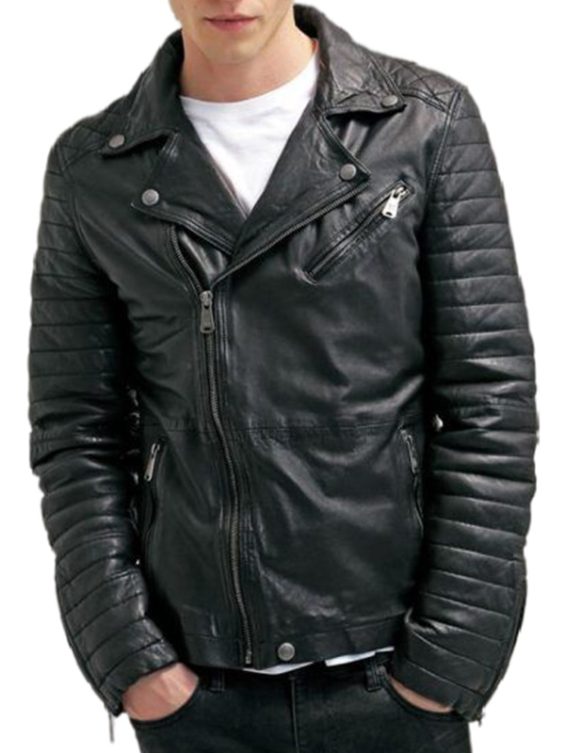 Men’s Waxed Leather Quilted Biker Jacket
