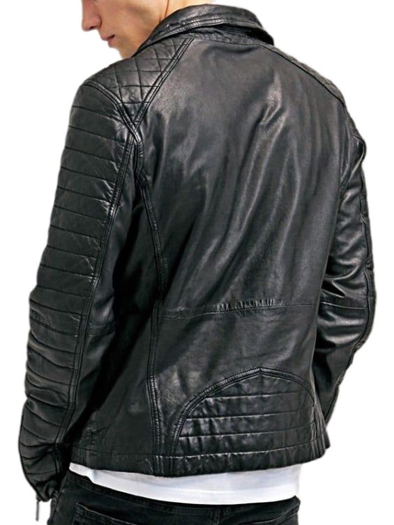 Men’s Waxed Leather Quilted Biker Jacket