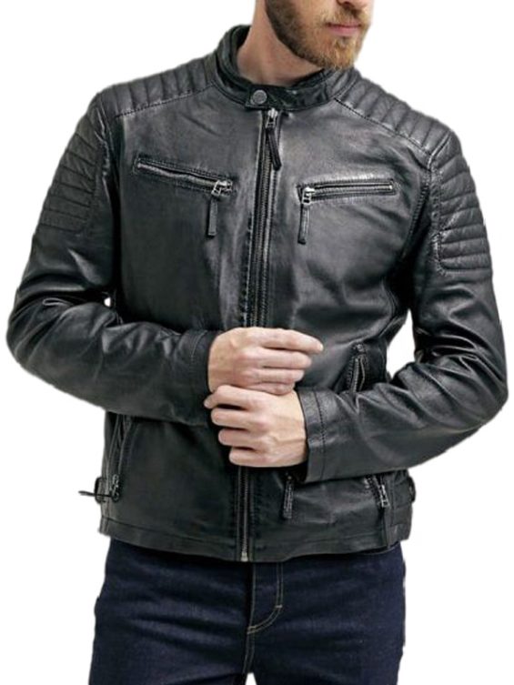 Men’s Slim-fit Biker Jacket in Waxed Leather