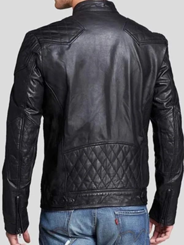 Midnight Black Leather Biker Jacket For Men’s