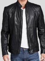 Midnight Black Leather Biker Jacket For Men’s